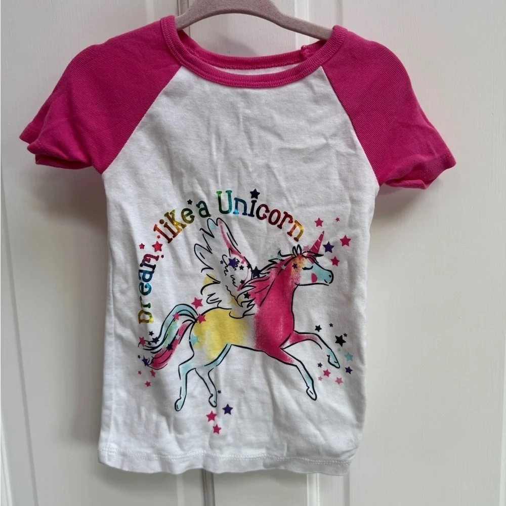 NWOT Member’s Mark Girls 3T Pink White Dream Like a Unicorn Short Sleeve Pj Top